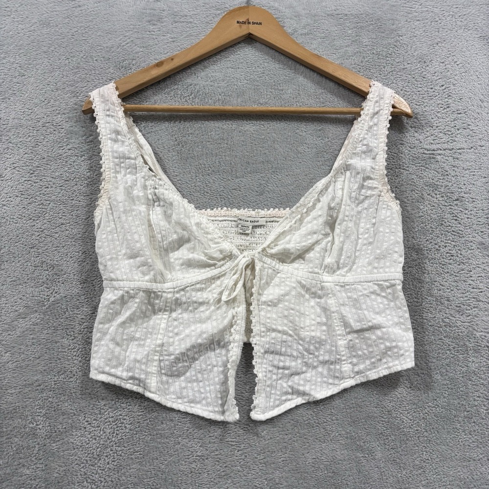 American Eagle Outfitters Tie-Front Corset Tank Top Women's Medium Smocked Lace
